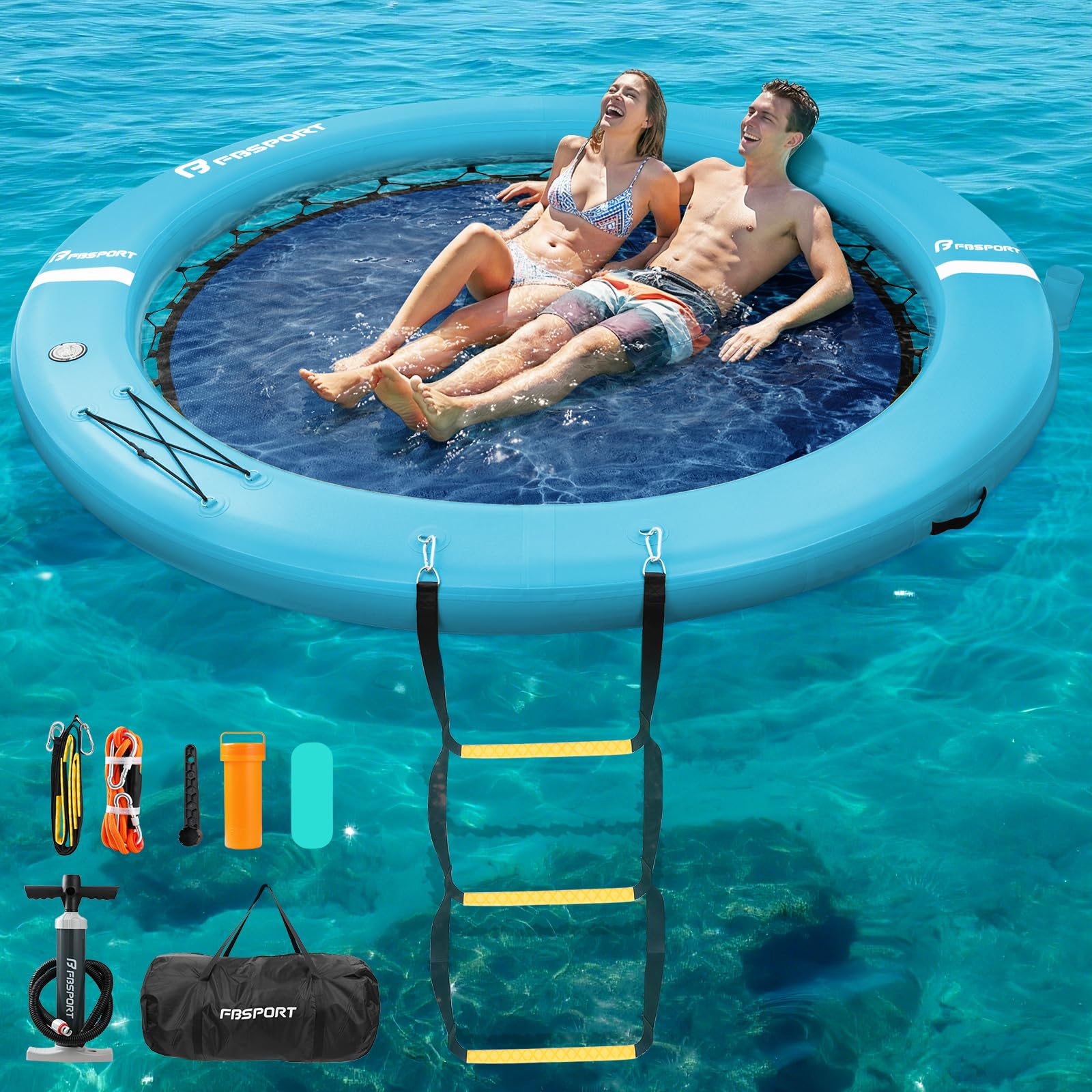 FBSPORT Isola Galleggiante Multi-Persona, Piattaforma Galleggiante Rotonda con portabicchieri, Isola Galleggiante Resistente Antiscivolo per Piscina, Lago e Mare, Dimensioni Opzionali 6/8/10 Piedi