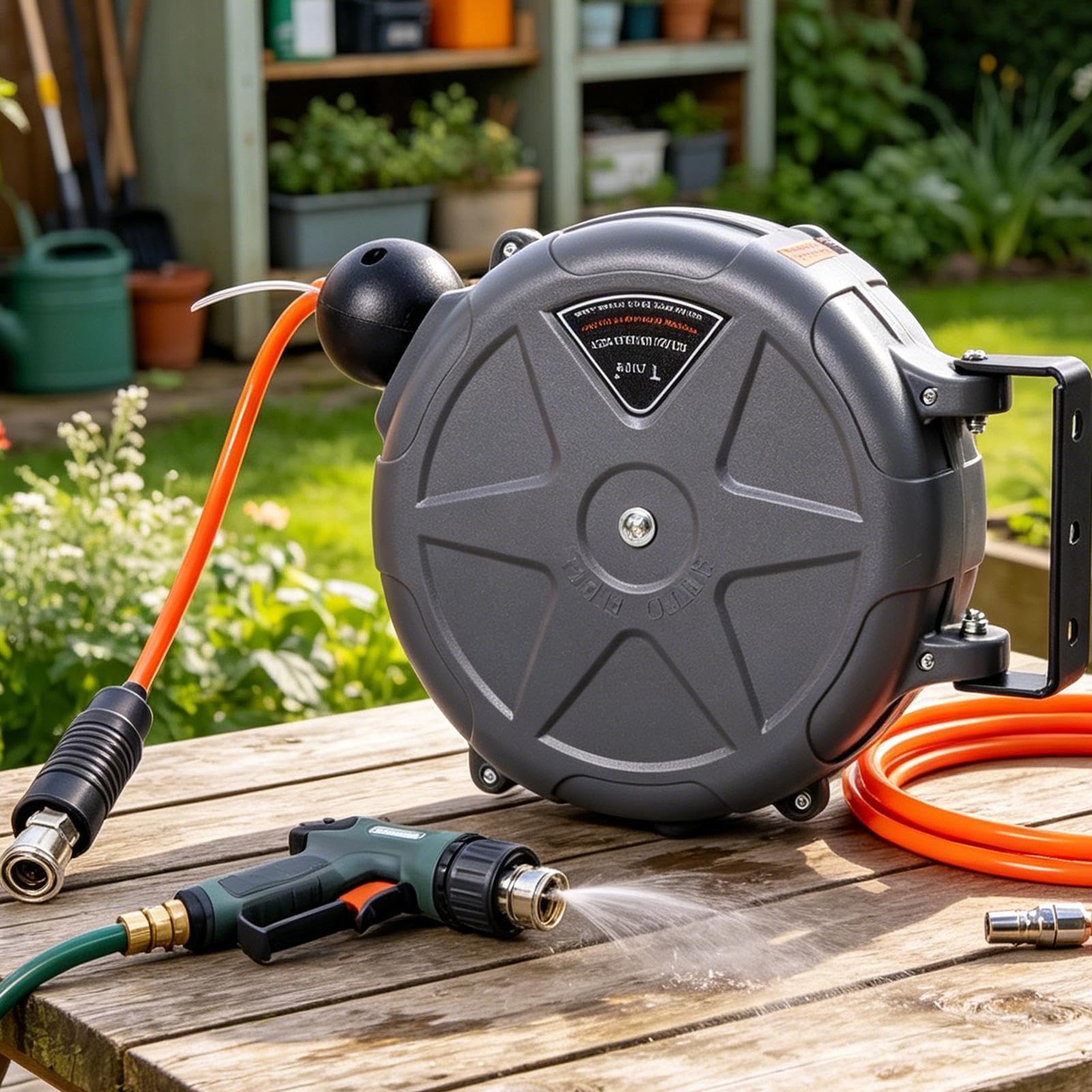 Avvolgitubo Aria Retrattile 10 metri resistente con montaggio a parete | Avvolgitubo per compressore d'aria per officine, garage, casa, studio, riparazioni e automotive, manutenzione macchinari