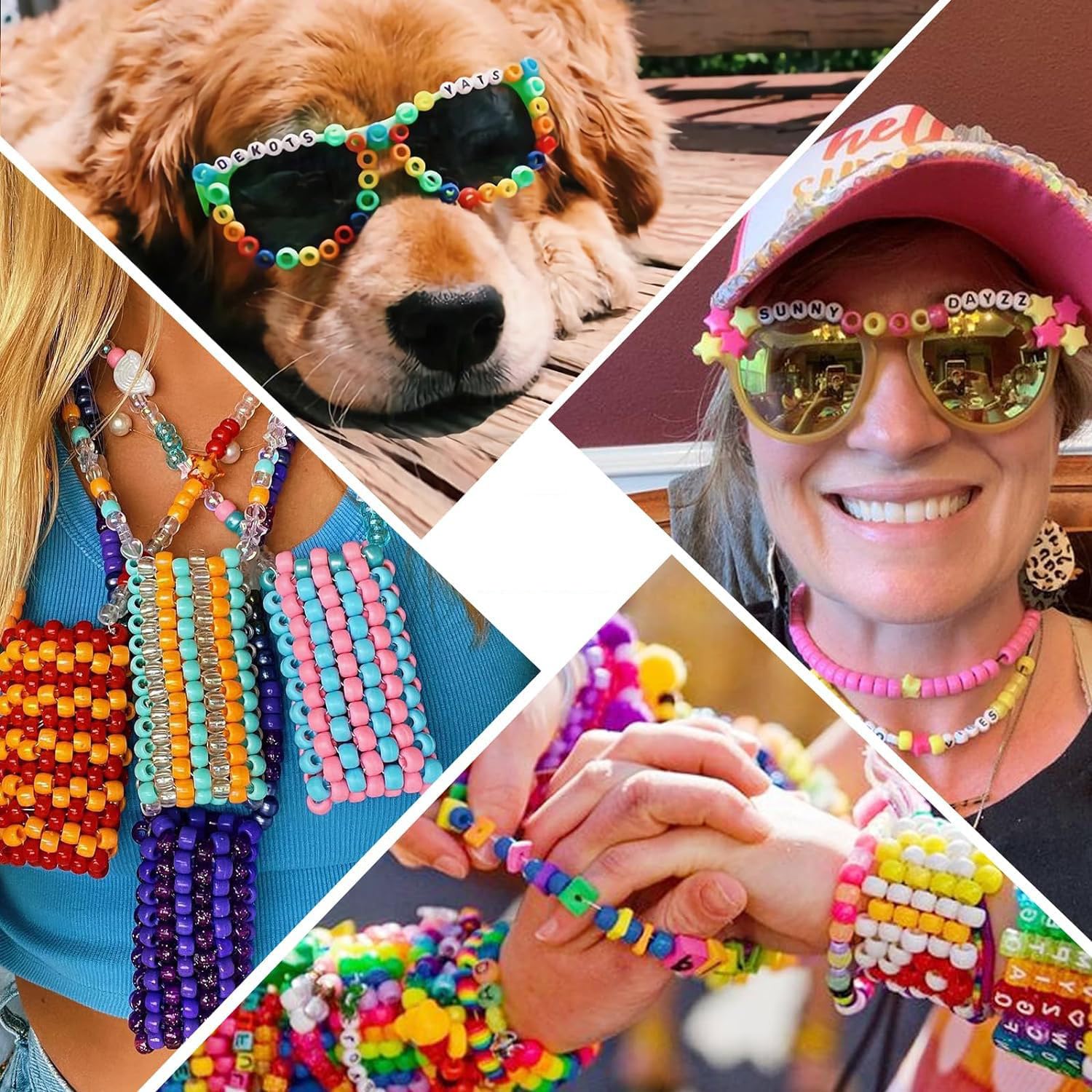 Pony Beads Kit, 24 Colors Kandi Pony Beads for Hair Braids, Rainbow Beads Plastic Bead for Craft, 6 x 9mm Large Pony Beads Set for Bracelets Making, Hair Beads