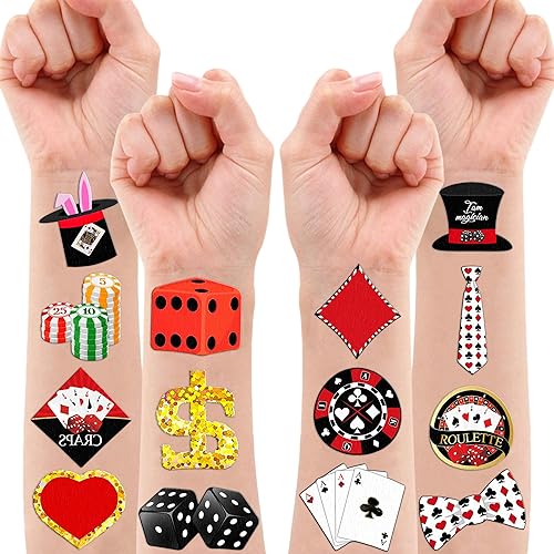 Miniatura 2 de Tatuajes temporales con temática de casino decoraciones de fiesta de cumpleaños suministros de decoración lindas calcomanías de tatuaje 8 hojas 96