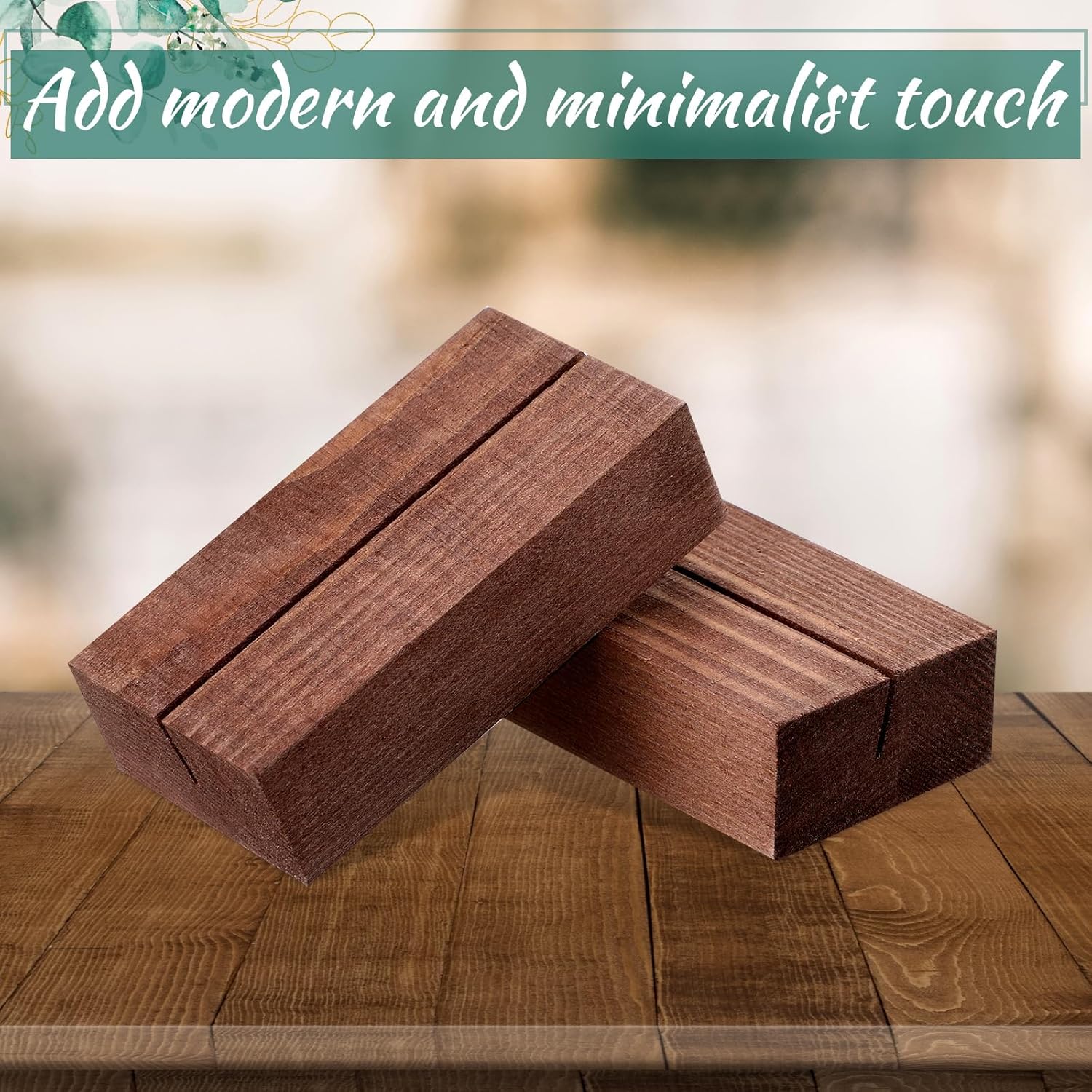 Blosssound 24 Pcs Wood Place Card Holders Black Wooden Table Number Holder Stands Name Card for Wedding Party Events Exhibition Decoration Office Restaurant Business(Brown,3 x 1.6 x 0.8 Inches) - Image 3