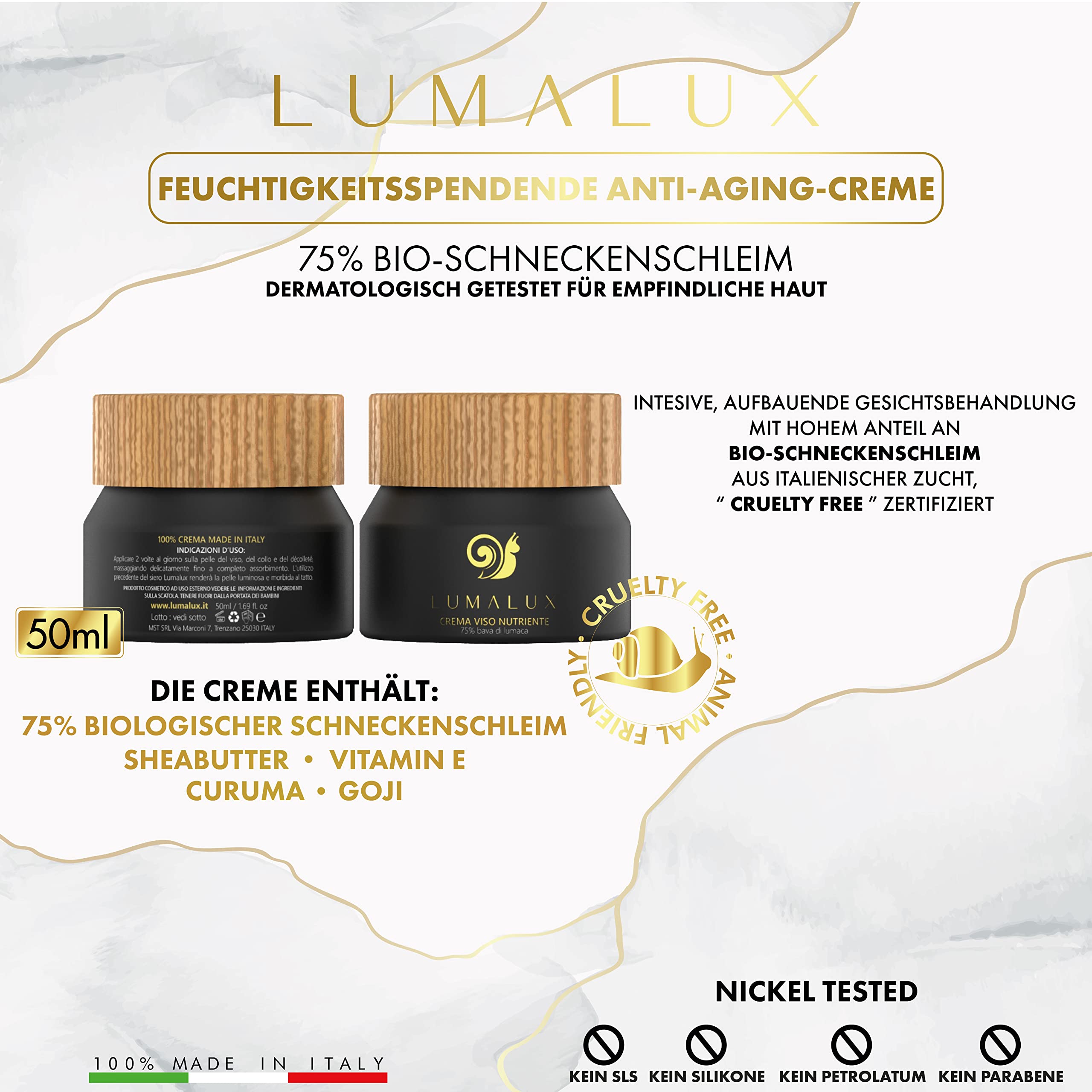 Lumalux Skin Care Combo Pack (50ml Serum + 50ml Creme) 98% Schneckenschleim Serum & 75% Scheckenschleim Creme - Anti Aging und Feuchtigkeitscreme Gesicht - Skincare Set