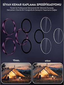 Babilden iPhone 14 Pro / 14 Pro Max İle Uyumlu Kamera Lens Koruyucu Alüminyum Alaşım Çerçeveli Telefon Lensi Temperli Cam Koruma (Mor)