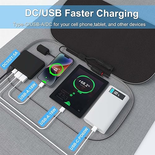 Miniatura 2 de Panel solar portátil de 100 W, 20 V 5.5 libras, panel solar plegable ligero con puerto QC3.0 USB-A y tipo C DC20V, alta eficiencia del 23%,