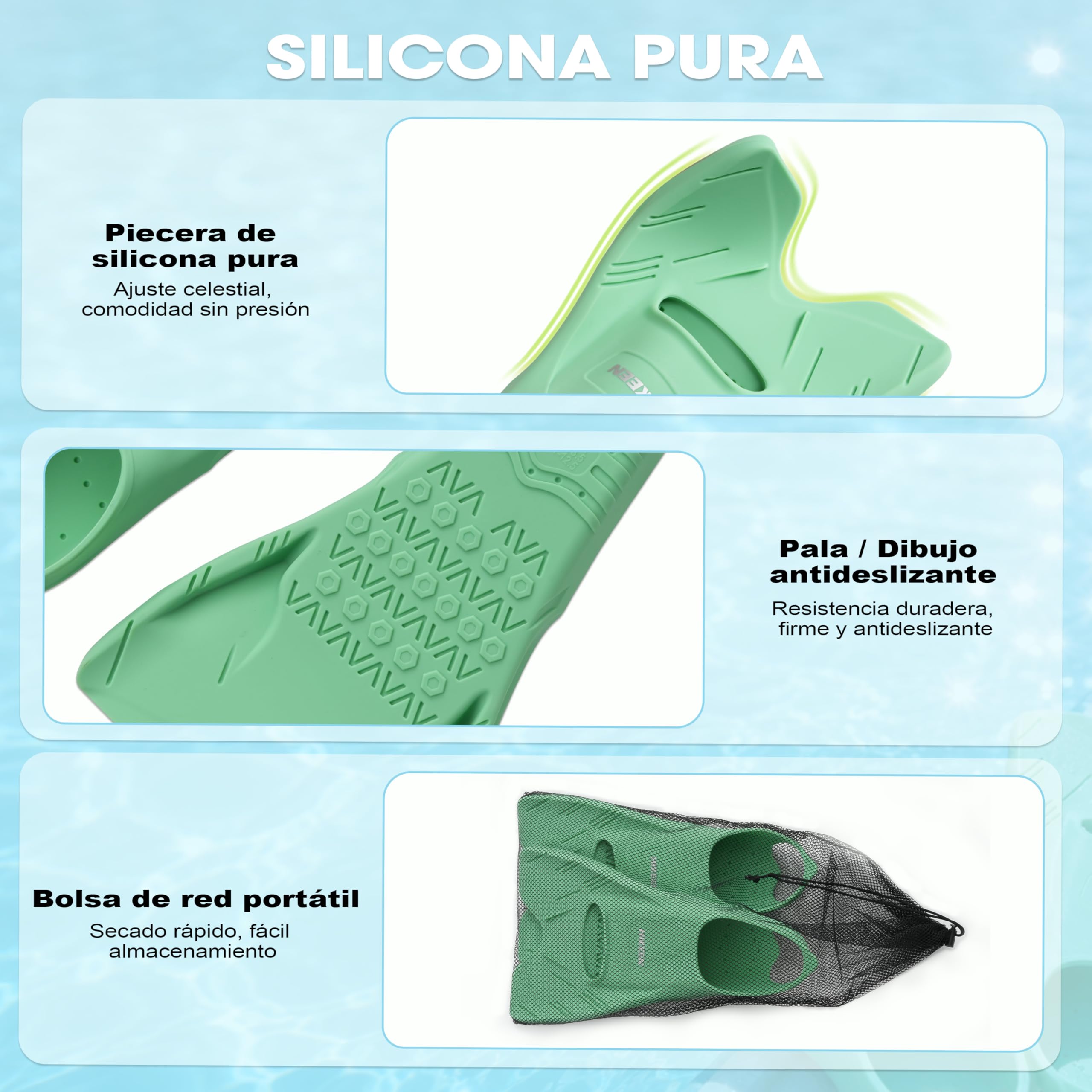 Hikeen Aletas Natacion Piscina de Talón Abierto: Aletas Cortas Natacion Silicona Pura para Adultos Jóvenes, Aletas Buceo Aletas Snorkel Punta Abierta Baja Resistencia, Incluye Bolsa de Malla