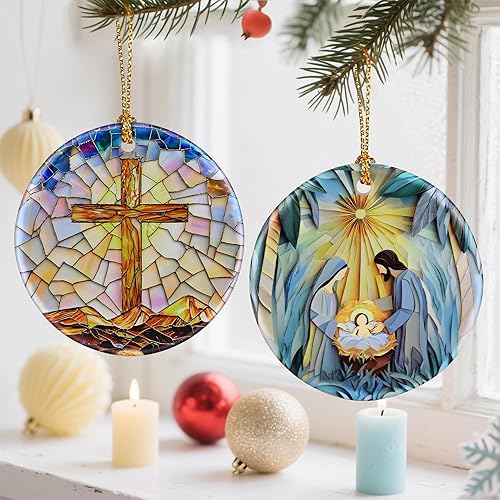 Miniatura 4 de Adorno de Cruz Católica, Adornos de Navidad Cristianos, Adornos de Árbol de Navidad, Decoración Religiosa de Vacaciones | Regalos para Cristianos,