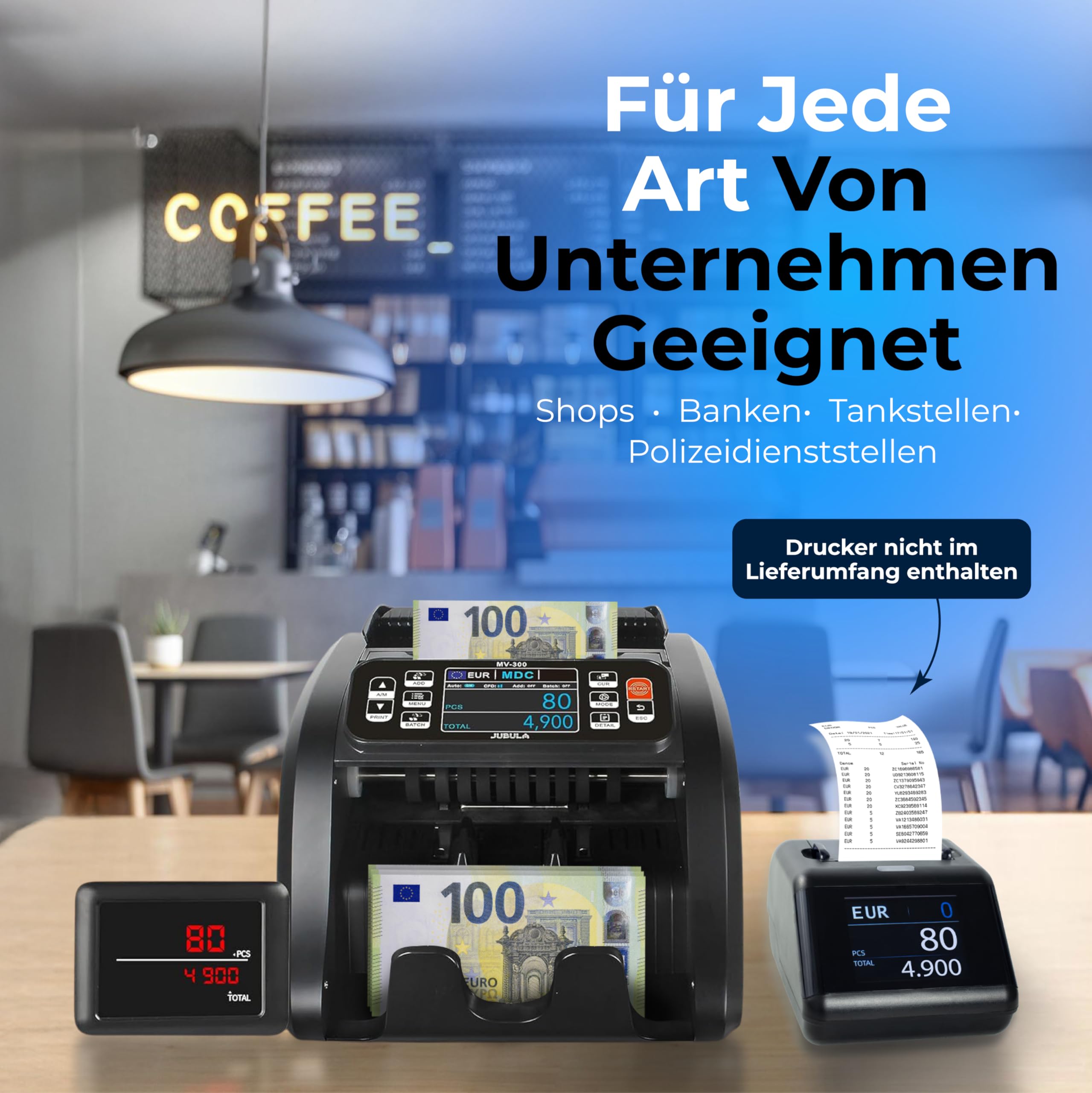 MV-300 Geldzählmaschine für gemischte Geldscheine | UV/MG/MT/IR/DD usw. | Sicher | Exakt | EUR USD GBP usw. | Banknotenzähler | Geldzähler | Banknotenzählmaschine | Geldscheinzähler