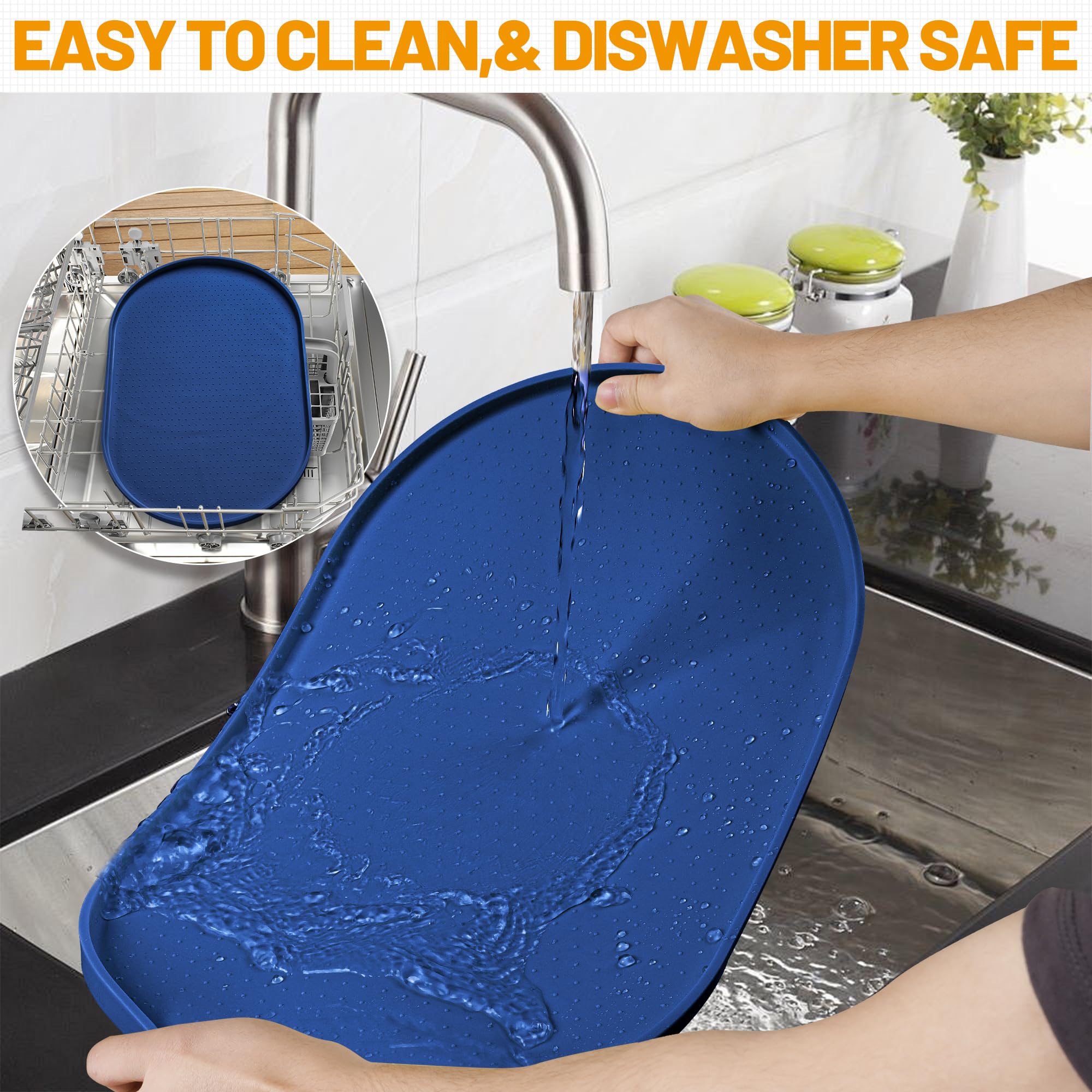 Hubulk Tapis d'alimentation en silicone 100 % imperméable avec bord surélevé pour la nourriture et l'eau, tapis de gamelle pour chien, set de table pour chat avec rebord haut protège le sol pour chats