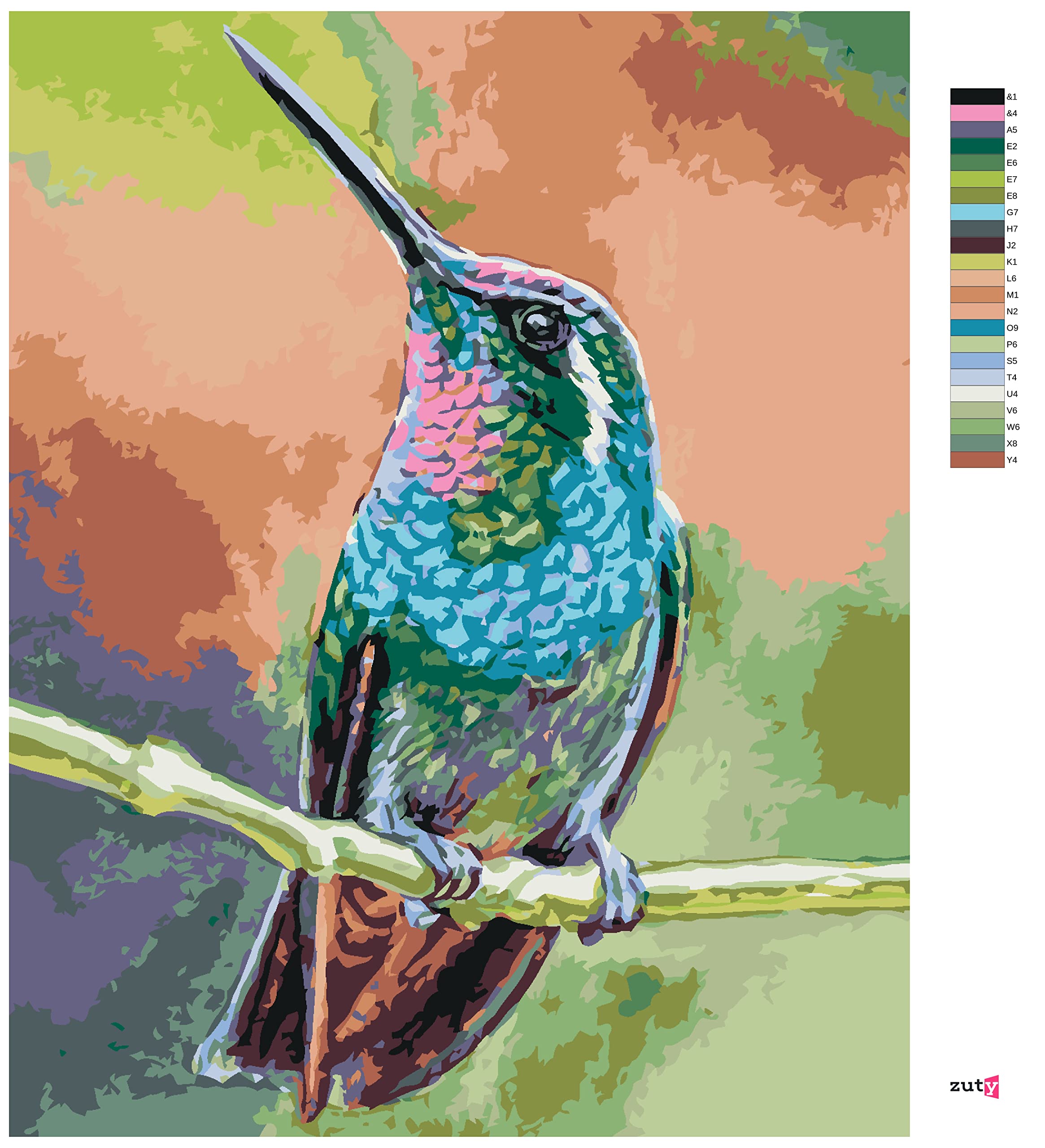 Malowanie według liczb - KOLIBRI NA SZTAŁU 80x100 cm z blejtramem (już napięty)