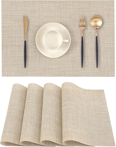 Miniatura 24 de Juego de 2 manteles individuales beige, resistentes al calor, antideslizantes para mesa de comedor, lavables, duraderos, de PVC, vinilo tejido