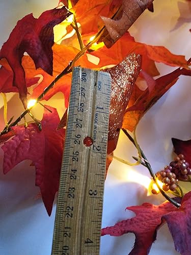 Miniatura 7 de Fall Lighted Leaves Garland 6ft Length Pre Strung with AA Powered LED Lights for Autumn Theme Decorating, Thanksgiving Table