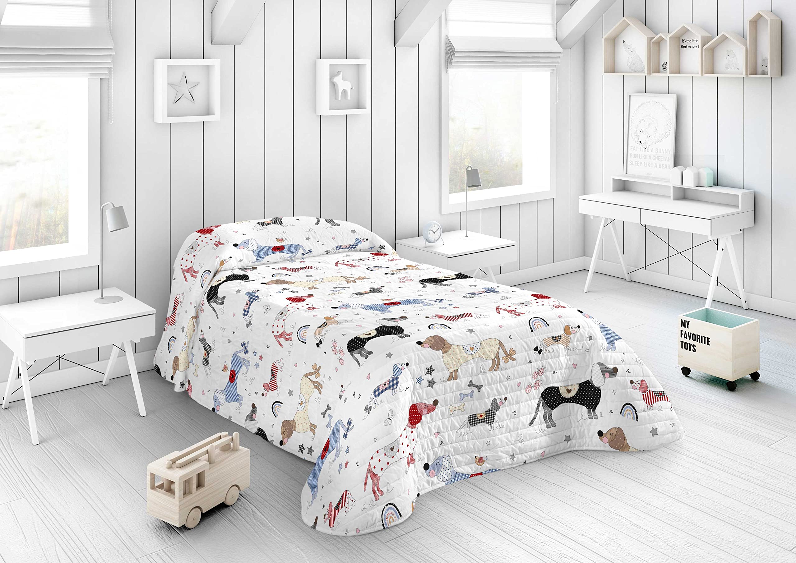 COOL KIDS Colcha Bouti Reversible Doggy Patch Cama 90