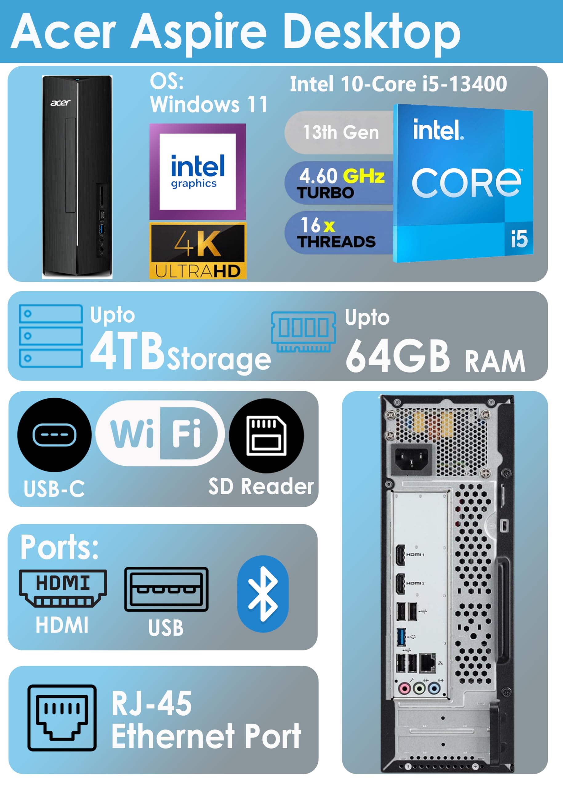 Amazon.com: Acer 2026 Desktop Tower, Intel 14th Gen Ultra-Fast 10