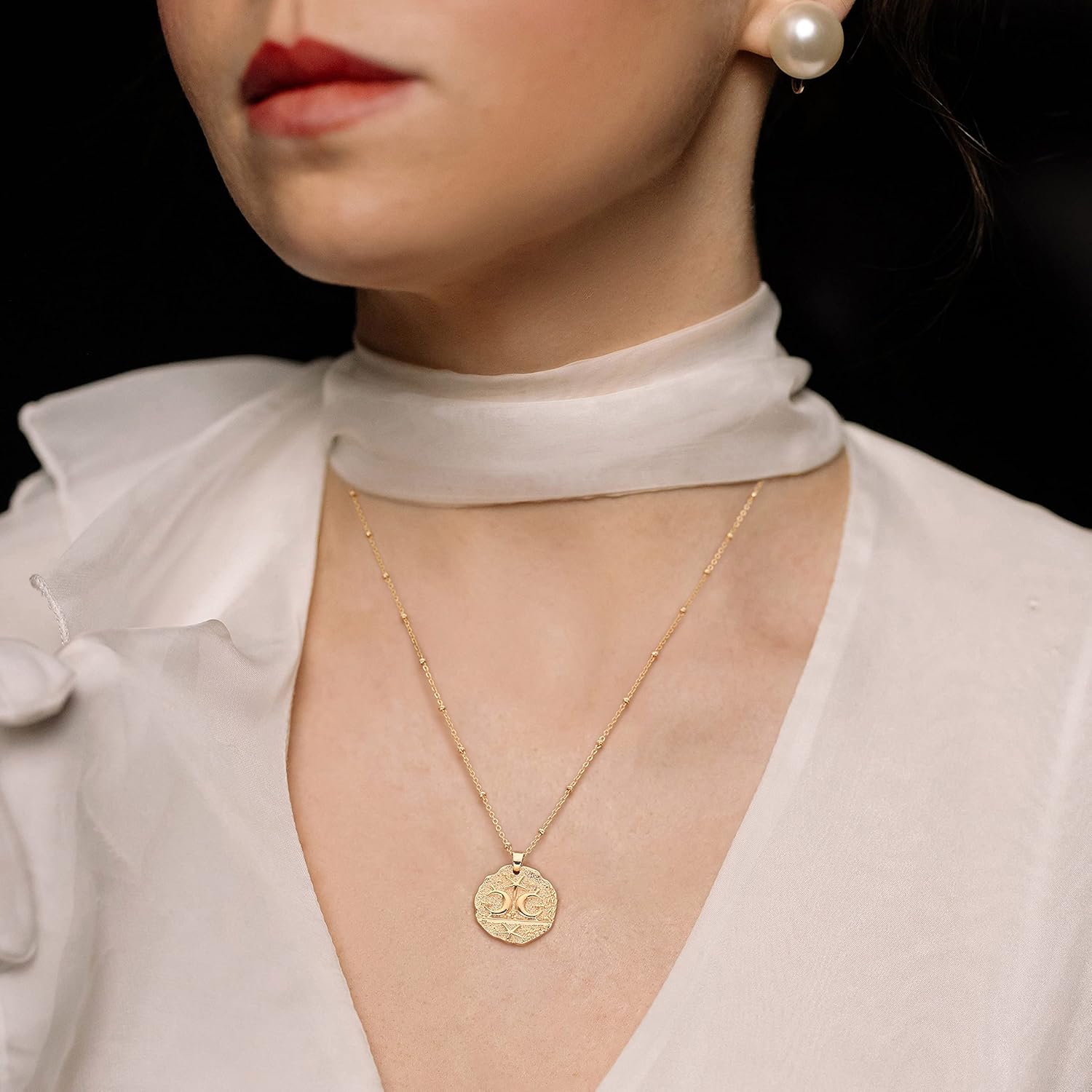 CANEVINKA 18K Gold Plate Coin Pendant Necklace for Women Dainty Compass Sunflower Necklaces Personalized Chain Layered Jewelry - Image 3