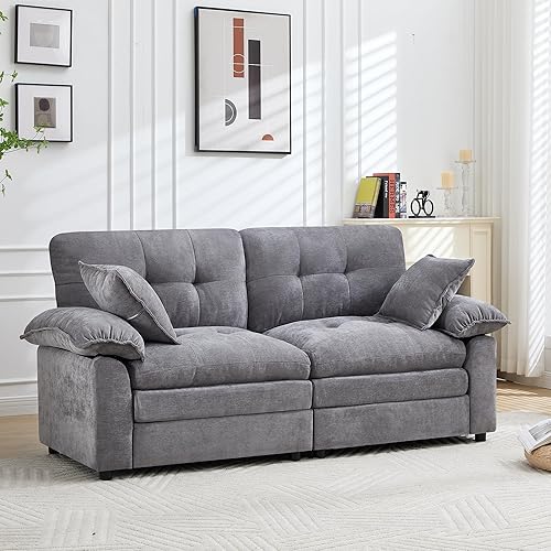 Sofá biplaza de 84 pulgadas, sofás modernos para sala de estar, sofá nube de doble capa con asiento profundo, sofás de felpilla súper cómodos, marco