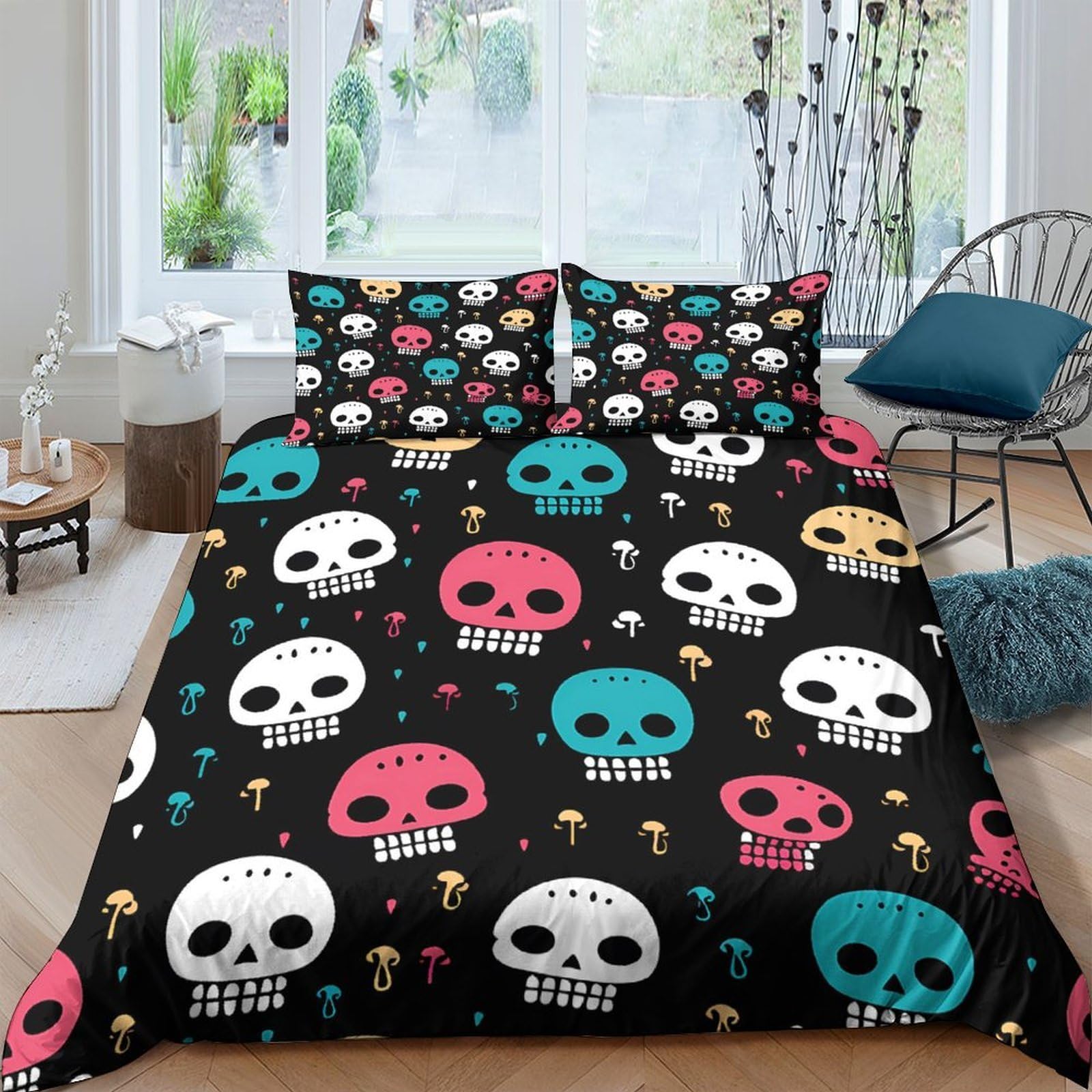 Ctjqhvkz Style-5 3D Printed Colorful Skull Fitted Sheet Microfiber Soft Breathable Cartoon Skeleton Bed Cover For Bedroom Dorm Mattress Decor Single（135X200cm）