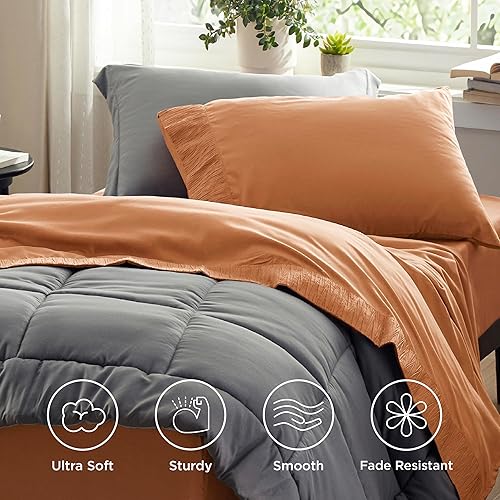 Miniatura 3 de Bedsure - Juego de sábanas tamaño individual, suaves, color naranja tostado, juego de sábanas de microfibra de poliéster, de fácil cuidado,