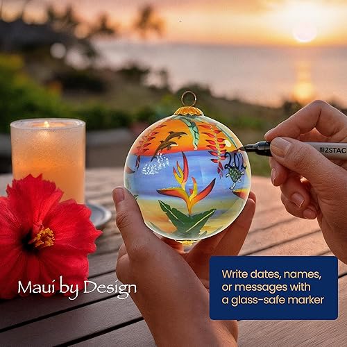 Miniatura 126 de Hawaiian Beach Life - Adorno hawaiano coleccionable de cristal pintado a mano con caja de regalo NB/H Beach Life,Corales y tortugas marinas,Puesta