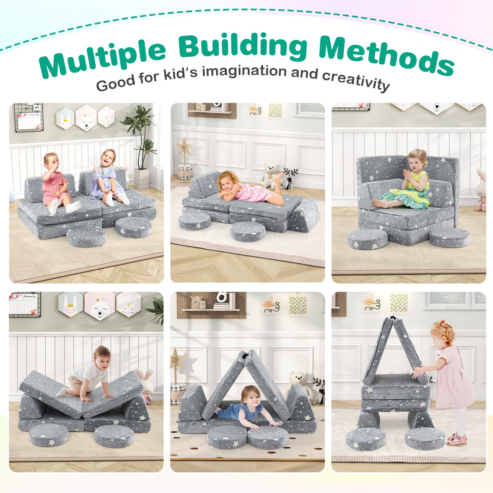 Costzon Kids Couch Set Convertible, Toddler Chair Glow in The Dark, Folding Children Sofa Couch, Bedroom and Playroom Furniture for Toddlers, Comfy Foam and Floor Cushion Gift for Boys and Girls 3+