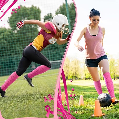 Miniatura 3 de 4 pares de mangas de compresión elásticas para piernas para concienciación del cáncer de mama, manga de compresión para piernas de pantorrilla,