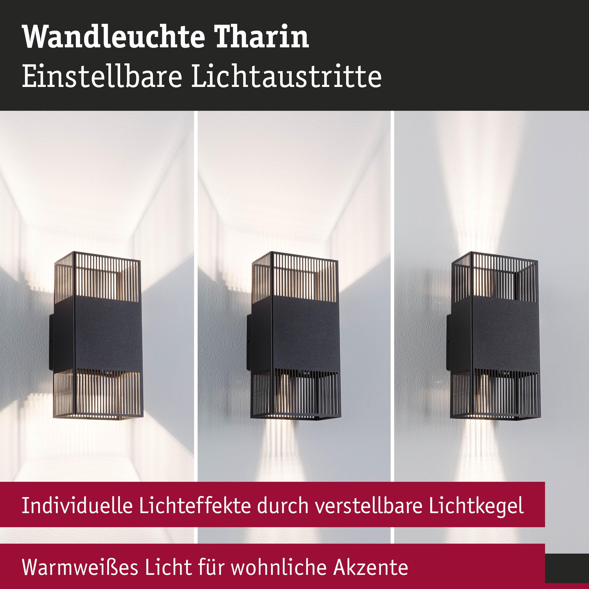 Paulmann 71251 LED Wandleuchte Tharin IP44 3000K 120x104mm 2x3,7W Schwarz