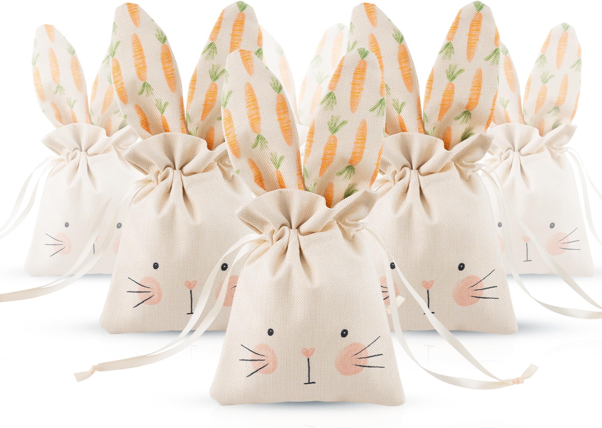 Cheerland Bunny Birthday Decoration Party Gift Bags Easter Treat Bags Bunny Favor Bag Reusable Burlap Goodie Rabbit Drawstring for Somebunny is One Kids Baby Shower Garden Tea Party Supplies Pack of 6