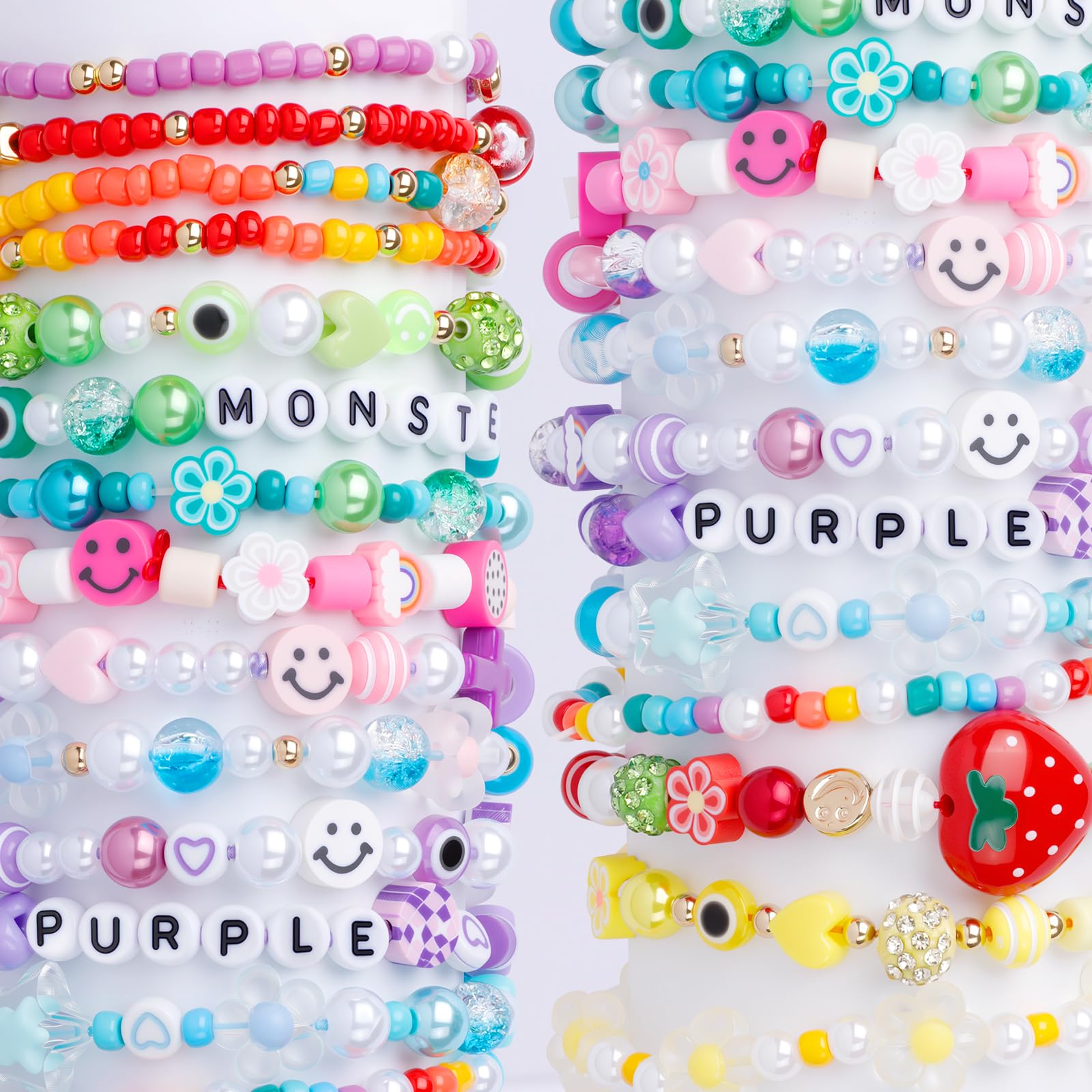 Kit per la creazione di braccialetti con oltre 2000 perline (50 tipi) – Pony, Kandi, argilla polimerica, faccina sorridente e lettere perline per la creazione di gioielli, set fai da te con