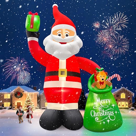 Kalolary 20FT Christmas Inflatables Santa Claus Outdoor Decorations, Giant Santa Inflatables with Gift Bag Xmas Blow Up Yard Decorations with Built-in Lights for Holiday Party Yard Garden Lawn Decors