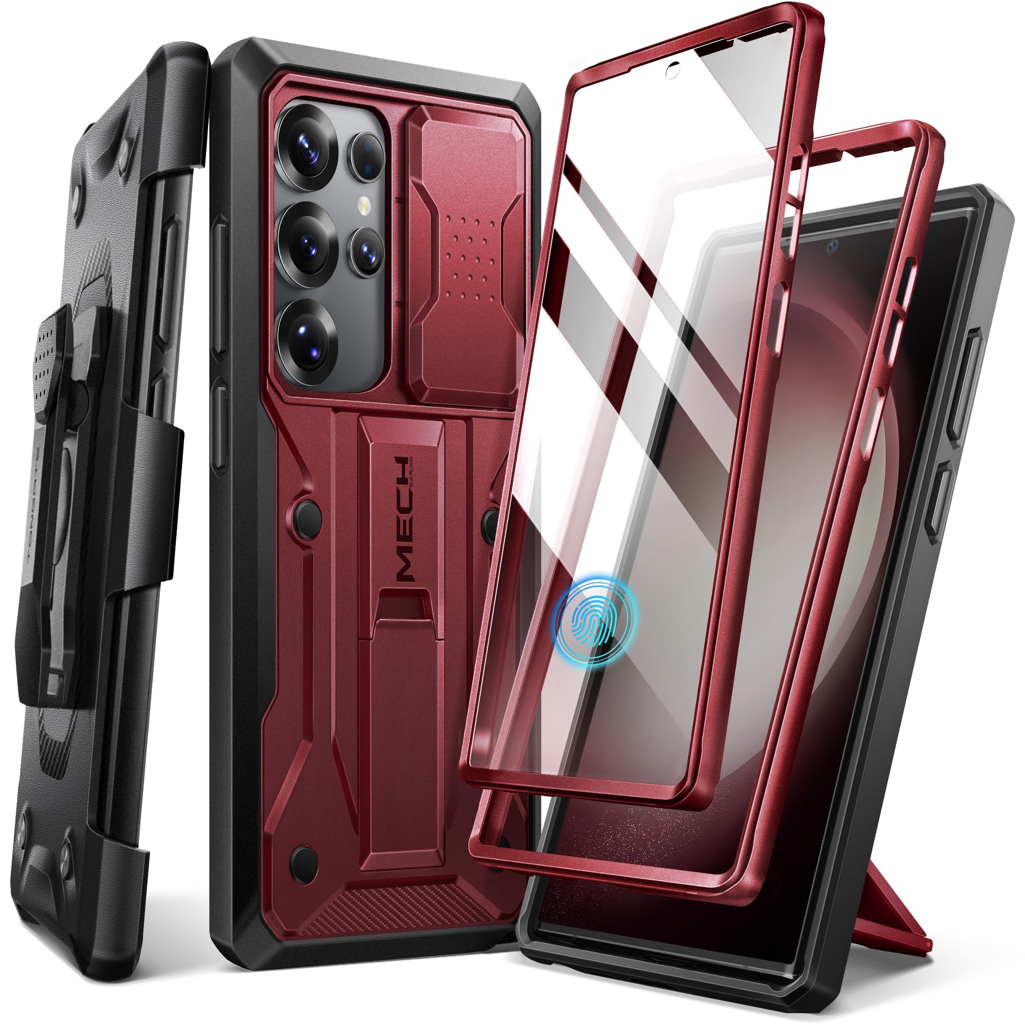 TONGATE for Samsung Galaxy S23 Ultra Case, [Built-in Slide Camera Cover & Screen Protector] [2 Front Frame] Military Grade Shockproof S23 Ultra Phone Case with Kickstand & Belt-Clip 6.8", Maroon