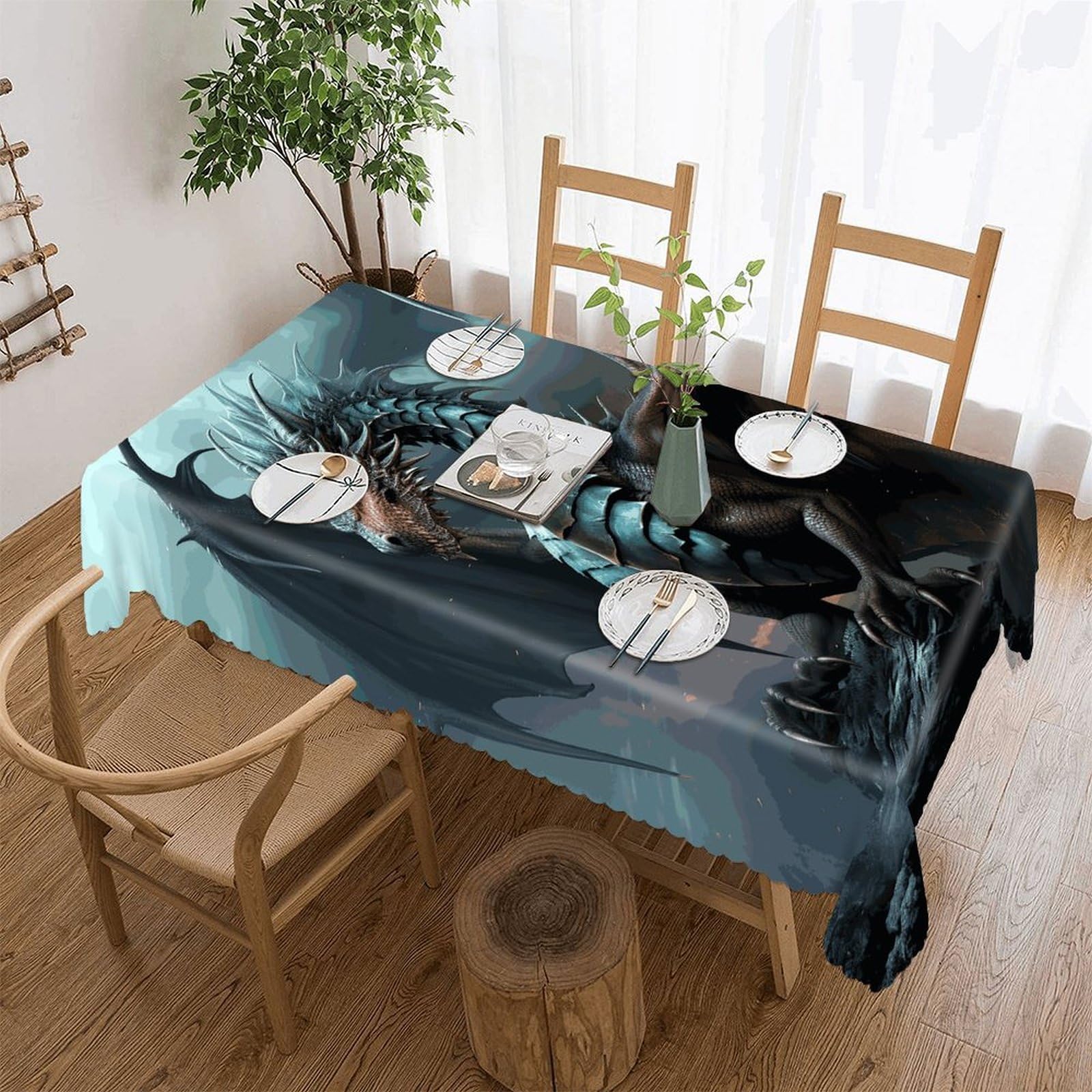 LOKLNEYK Cool Dragon Tablecloth Rectangle Table Cloth Decorative Fabric Table Cover Waterproof Seasonal Table Cover Wrinkle Resistant Washable Table Cloth for Party Picnic Dinner Decor 55"x70"