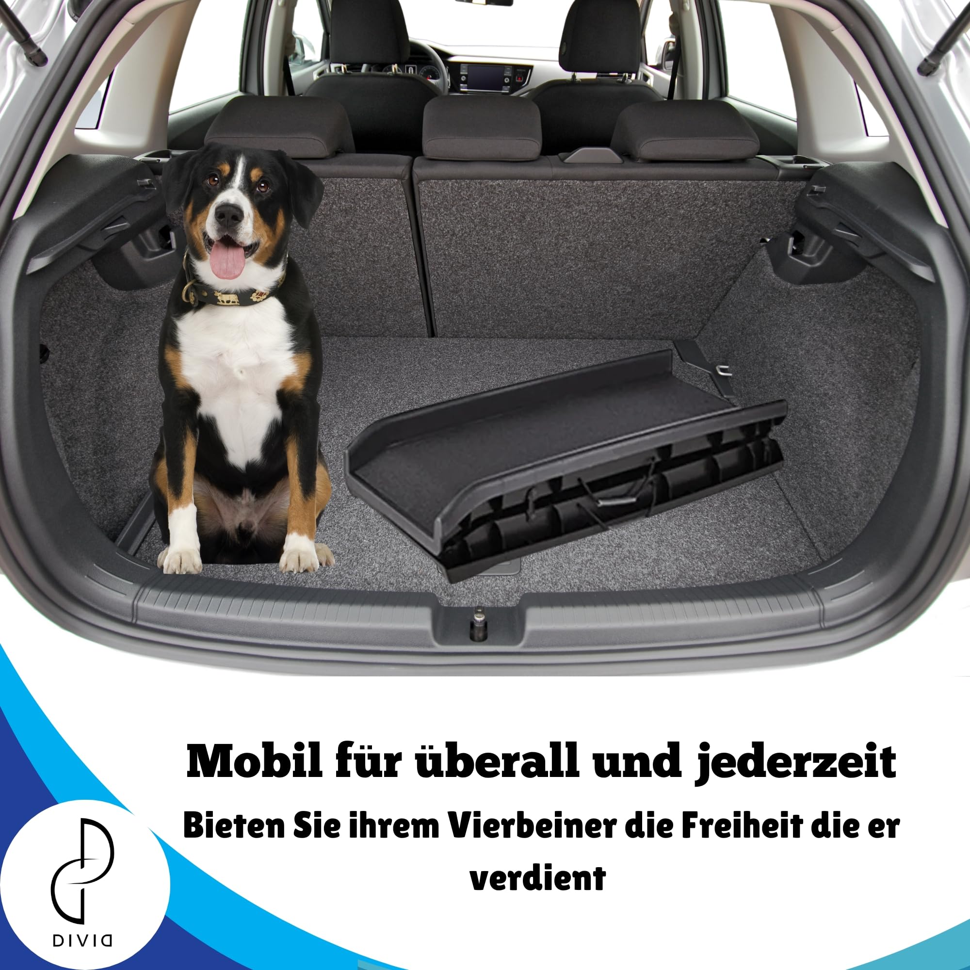 DIVID® Hunderampe Klappbar, Hundetreppe, Hundeautorampe, kofferraumrampe für Hunde und Katzen, bis zu 90 Kg Belastbarkeit, rutschfest und Stabil, Einstiegshilfe, Auto