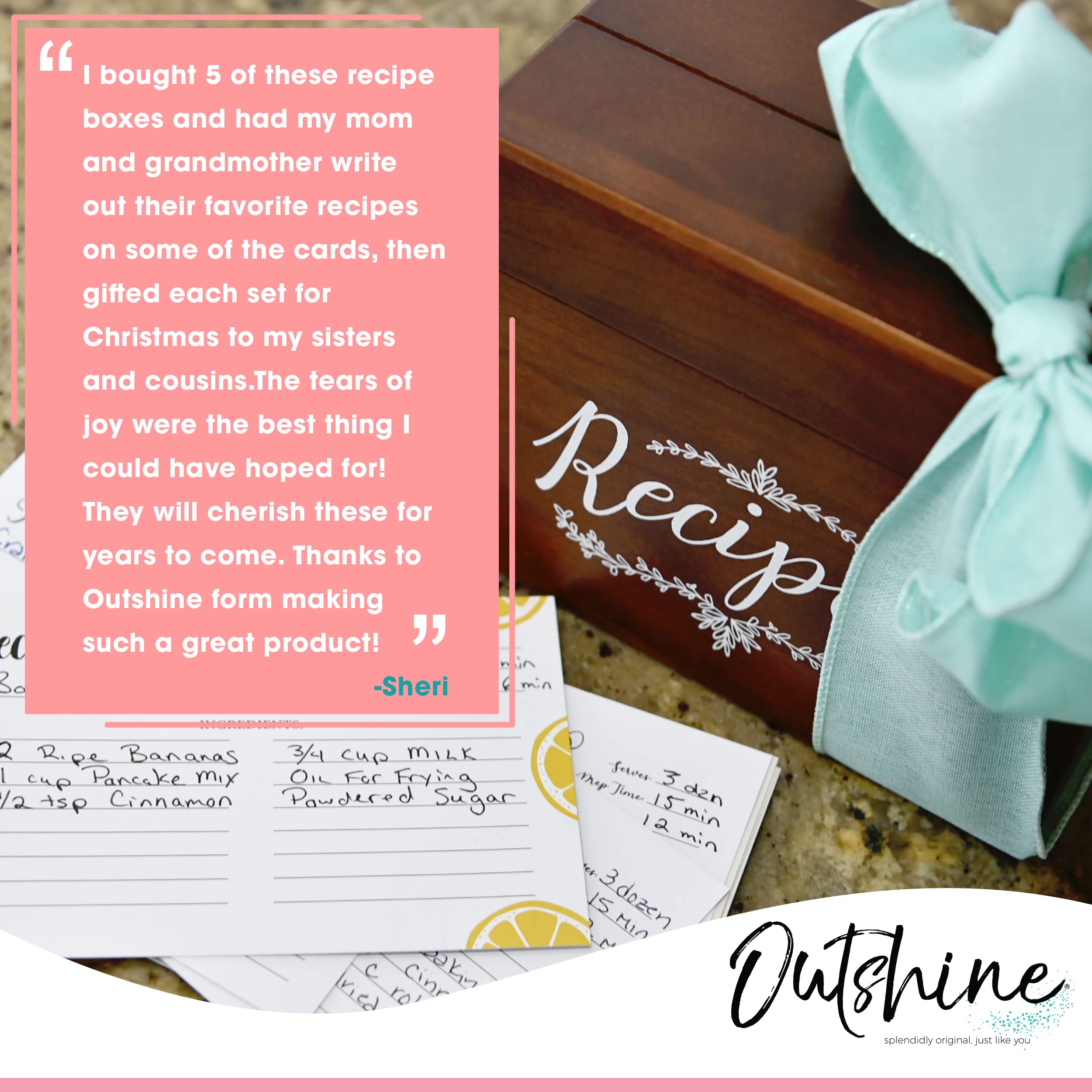 Buy Outshine Brown Wooden Recipe Box with Cards and Dividers Farmhouse Wood Recipe Card Box