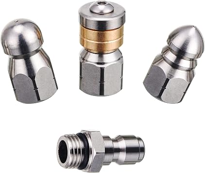 PWACCS Sewer Jetter Nozzle for Pressure Washer, 3 PCS | Stainless Steel, Button Nose Jet Nozzle, Rotating Flat Jetting Nozzles, Drain Jet Hose Nozzles, 5000 PSI