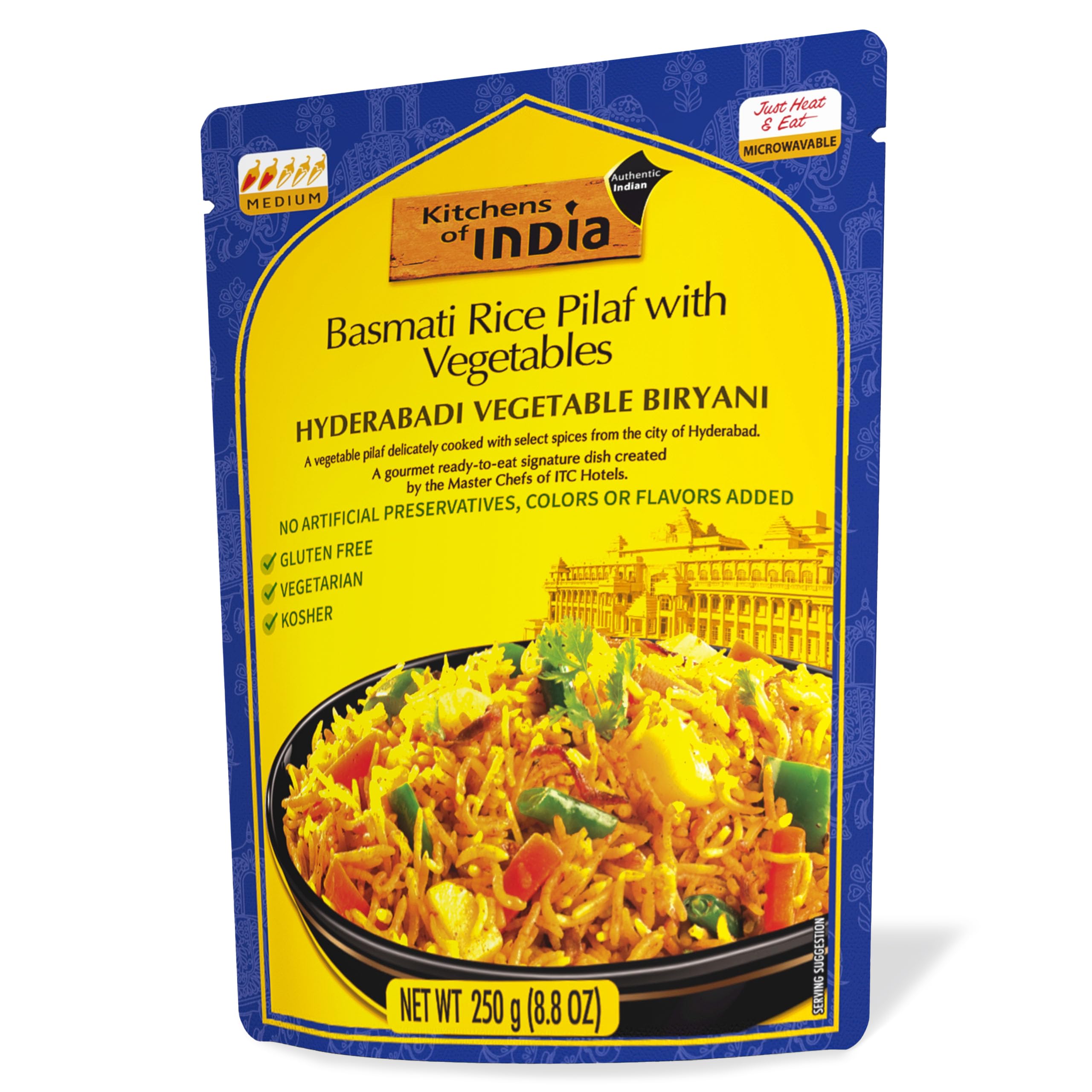Kitchens of India Hyderabadi Vegetable Biryani - Basmati Rice Pilaf with Vegetables, 250g (8.8 OZ), Gourmet Ready to Eat Authentic Indian Dish