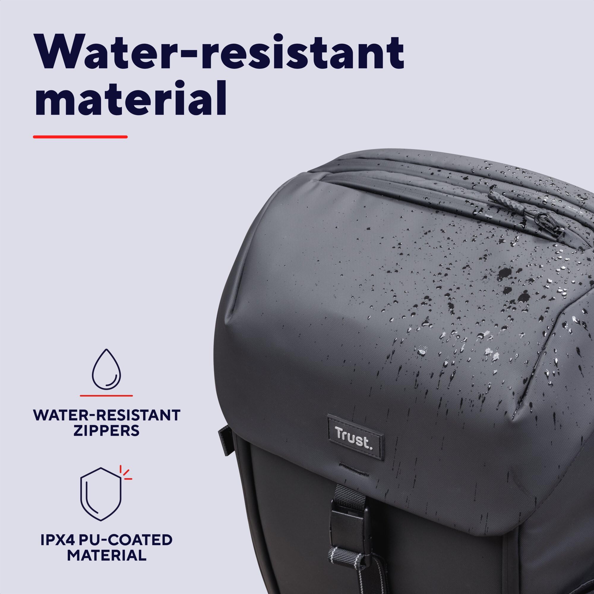 Trust Jersey plecak na laptopa 43.2 cm, torba podróżna 25 l, z paskiem na kółkach, wykonany z plastiku pochodzącego z recyklingu, odporny na wstrząsy, biznesowy plecak roboczy, wodoodporny plecak dla