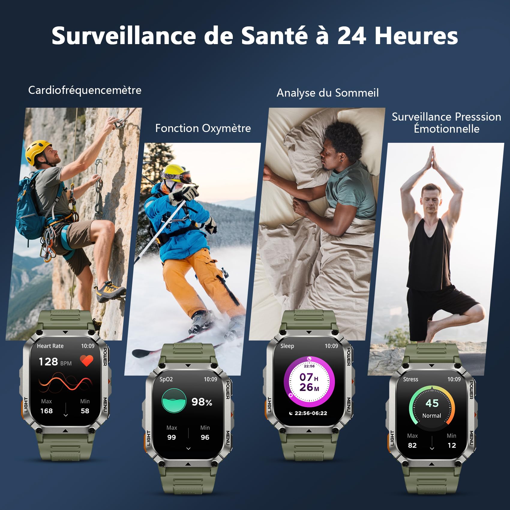 Blackview Montre Connectée Homme Femme, Illumination,Boussole,Batterie 900 mAh, Écran Tacile, Appel Bluetooth, Cardiofréquence, Analyse Sommeil, 100+ Modes Sport,pour Android/iOS (Verte)