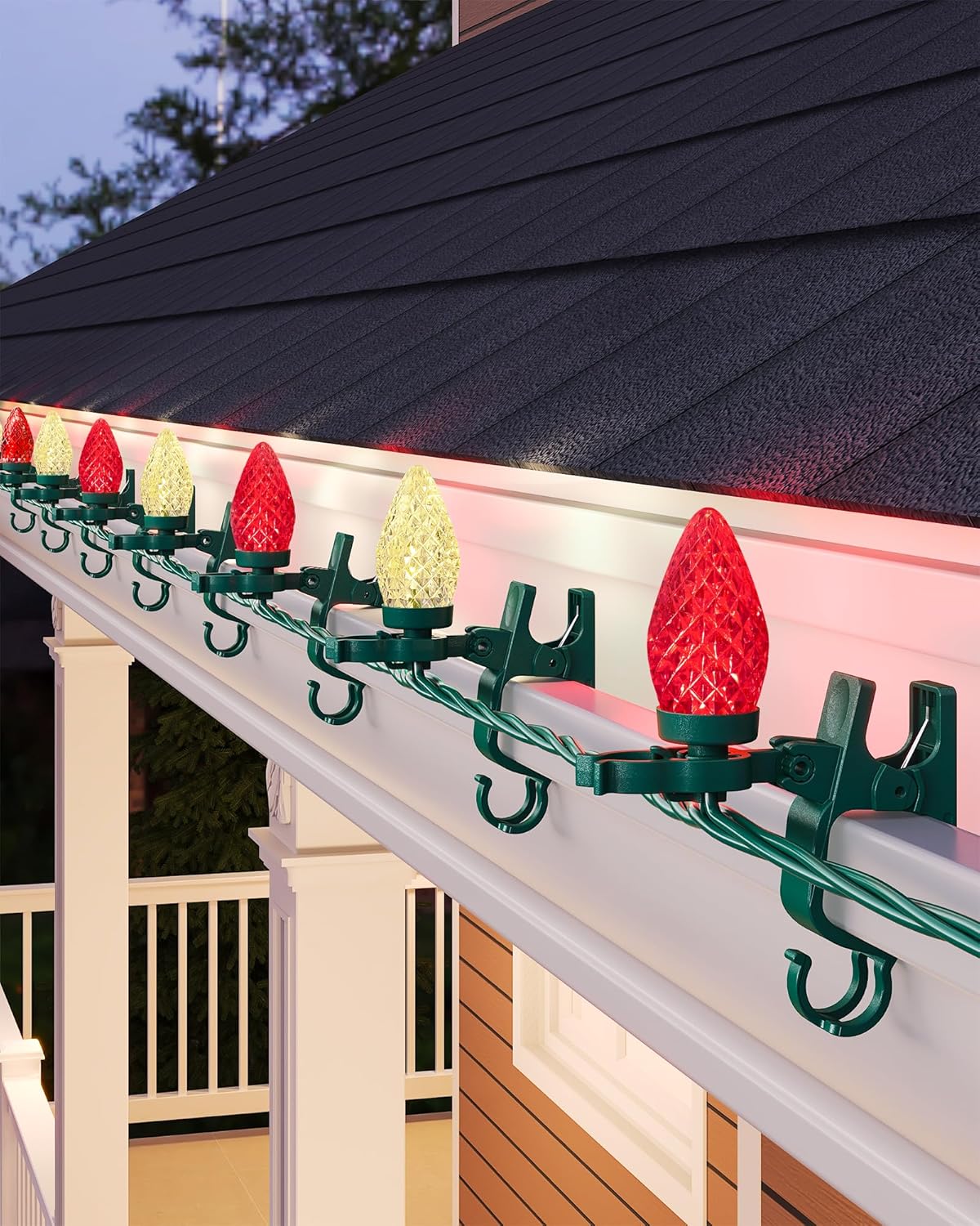 SURAIELEC C9 LED Christmas Lights with Clips, 67FT 100 Count Outdoor Christmas Roof Lights with Spring Clips, Red & Warm White String Lights for House, Gutters, Shingles, Roofline, UL Listed