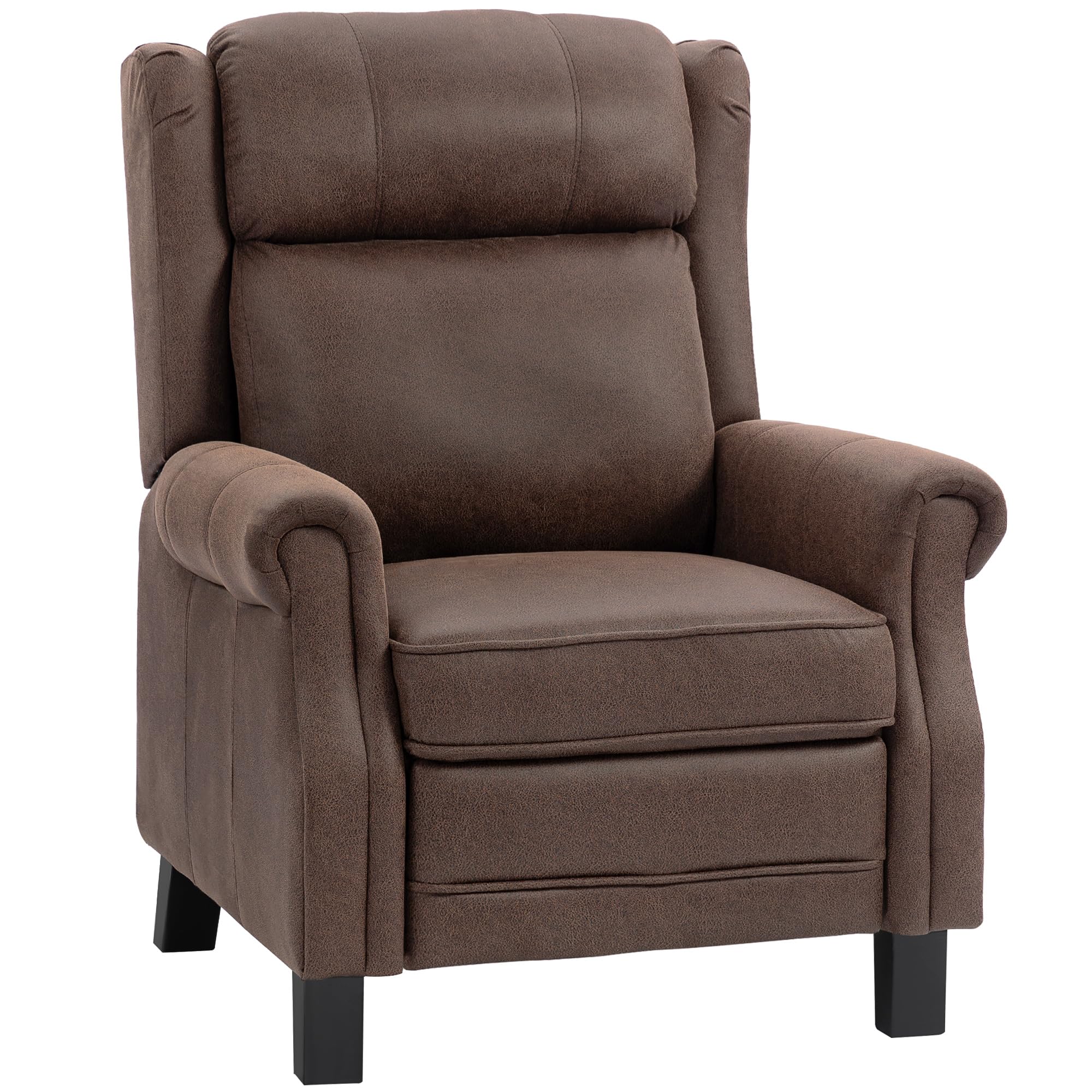HOMCOM Sillón Relax Reclinable Manual con Apertura Push Reposapiés Marrón | Sillón Relax de Cuero Sintético, Respaldo Alto, Acolchado Grueso, Butaca Reclinable hasta 135º, para Salón, Dormitorio