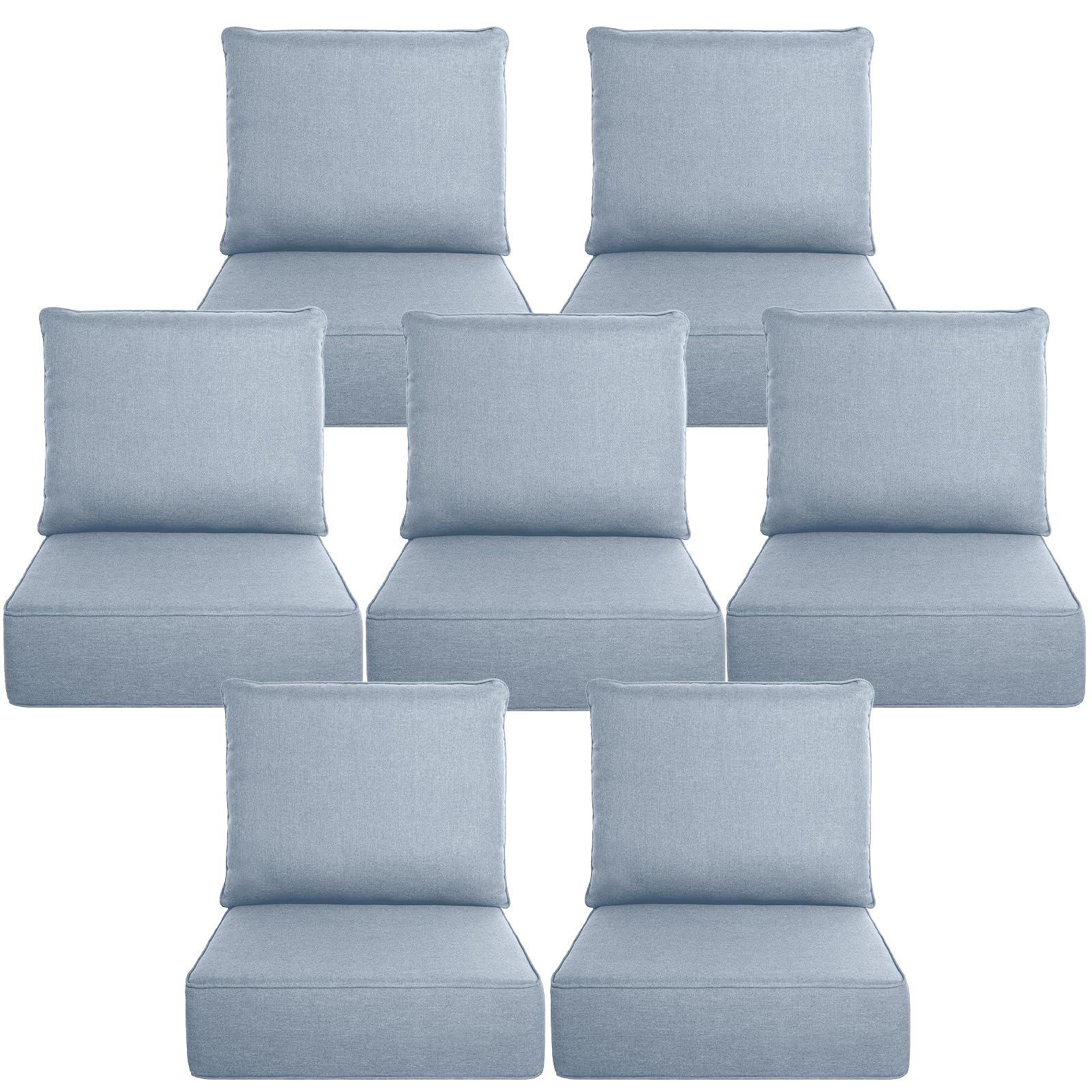 Luxury 6" Thick Outdoor Cushion Set 7 - 24x24 Patio Furniture Cushions with 28D High-Density Foam, Water-Resistant &amp; Fade-Resistant Fabric, Removable Covers for Patio Furniture Sofa Couch -Baby Blue