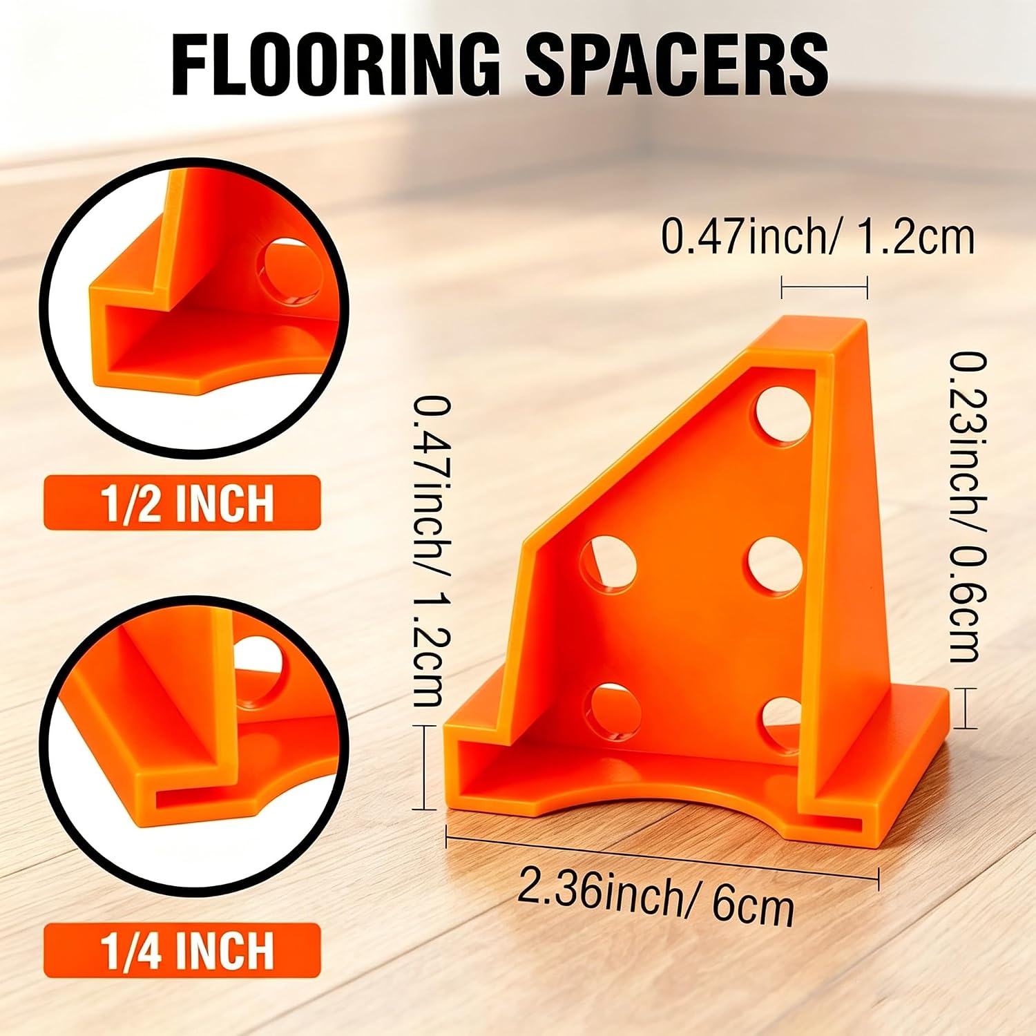 40-Pack Floor Spacers, 2 in 1 Laminate Flooring Spacers with 1/2" & 1/4" Gaps, Wood Floor Install Tool for Laminate, Vinyl Plank, Tiles, Hardwood, Floating Flooring