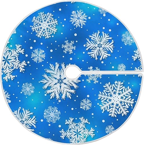 Falda de árbol de Navidad con copos de nieve azules de invierno, faldas de árbol de Navidad, tapete pequeño para invierno, temporada de vacaciones,