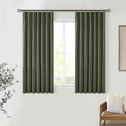 Miniatura 55 de Cortinas de lino 100% opacas de 90 pulgadas con pliegues de 2 paneles para sala de estar, con pestaña trasera plisada, cortinas oscuras con forma de