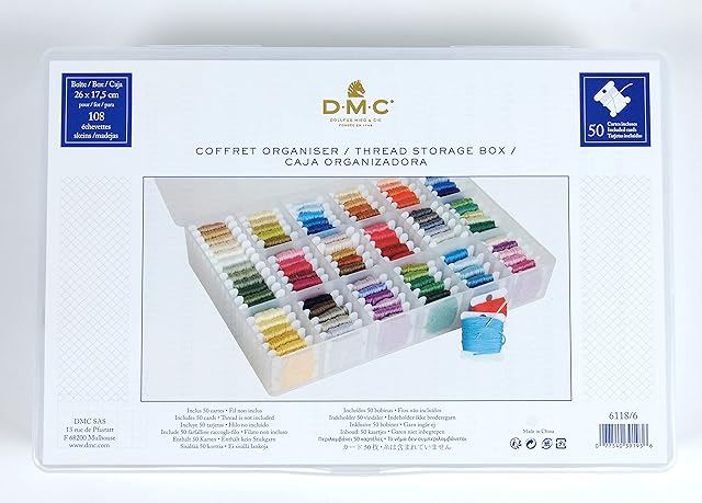 Sewing-Online 6118/6 Floss/Embroidery Thread Bobbin Storage Box inc 50 Empty Bobbins