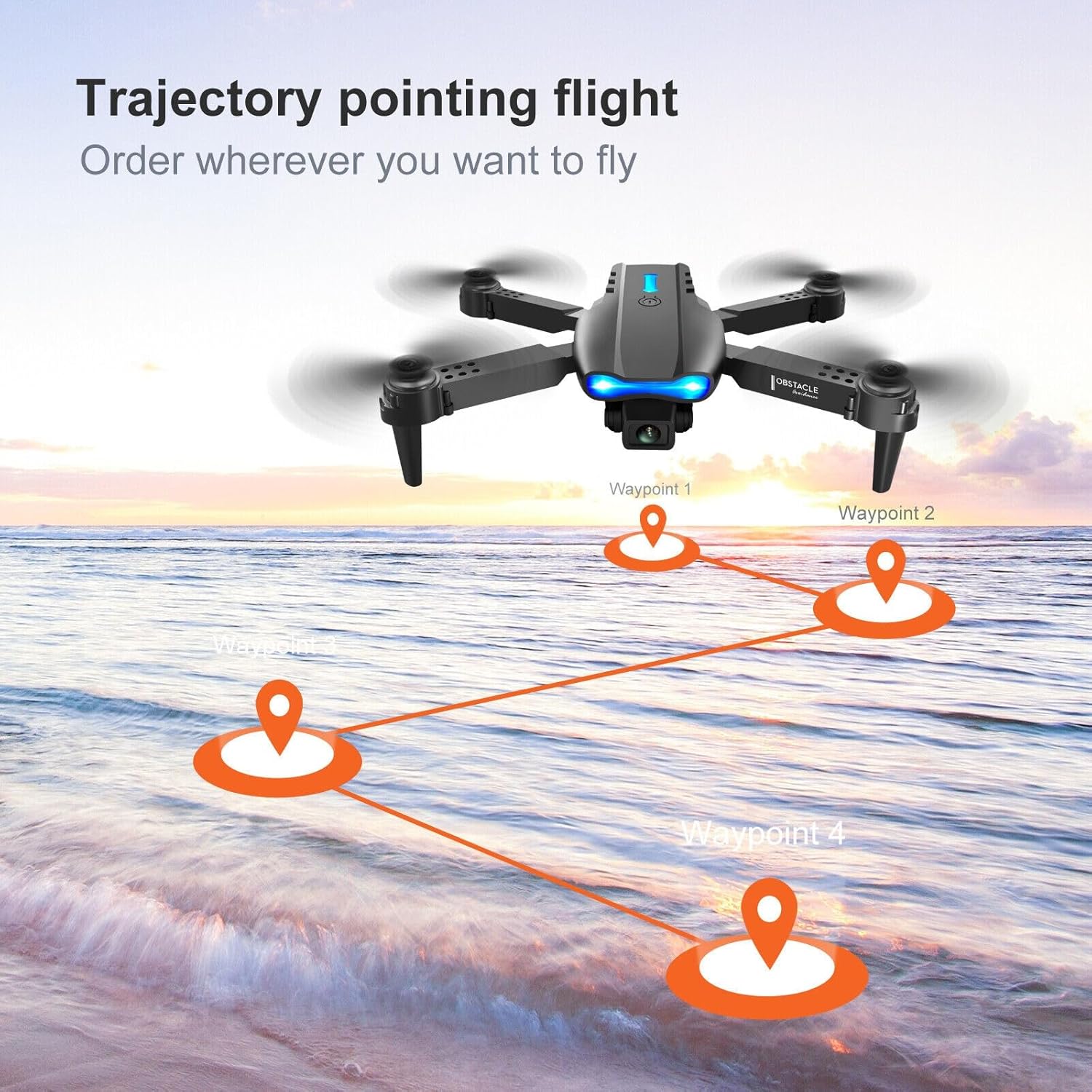 OBABO E99 Drone following a trajectory pointing flight path