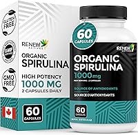 Vista 1 de Renew Actives Espirulina orgánica de 1000 mg por 2 cápsulas – Superalimento para hombres y mujeres – Apoya la energía, el bienestar y la función