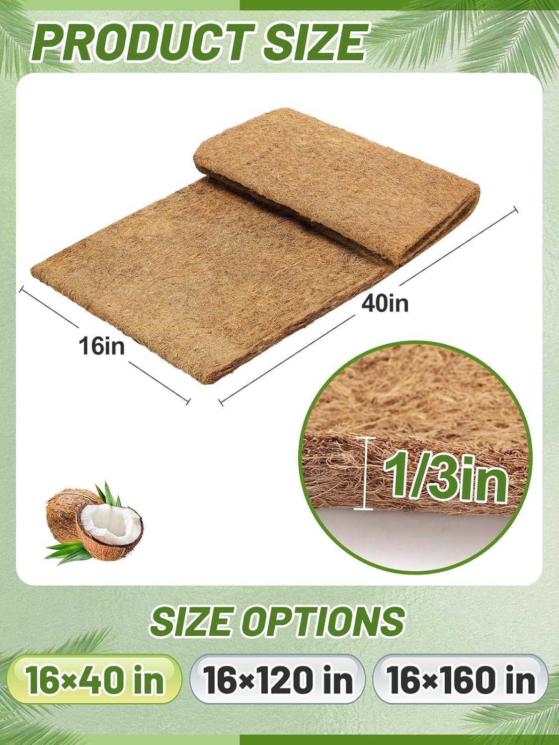 16'' x 40'' Natural Coco Liners for Planters - Coconut Fiber Hanging Basket Liner for Window Box Raised Bed Liner Garden Decoration