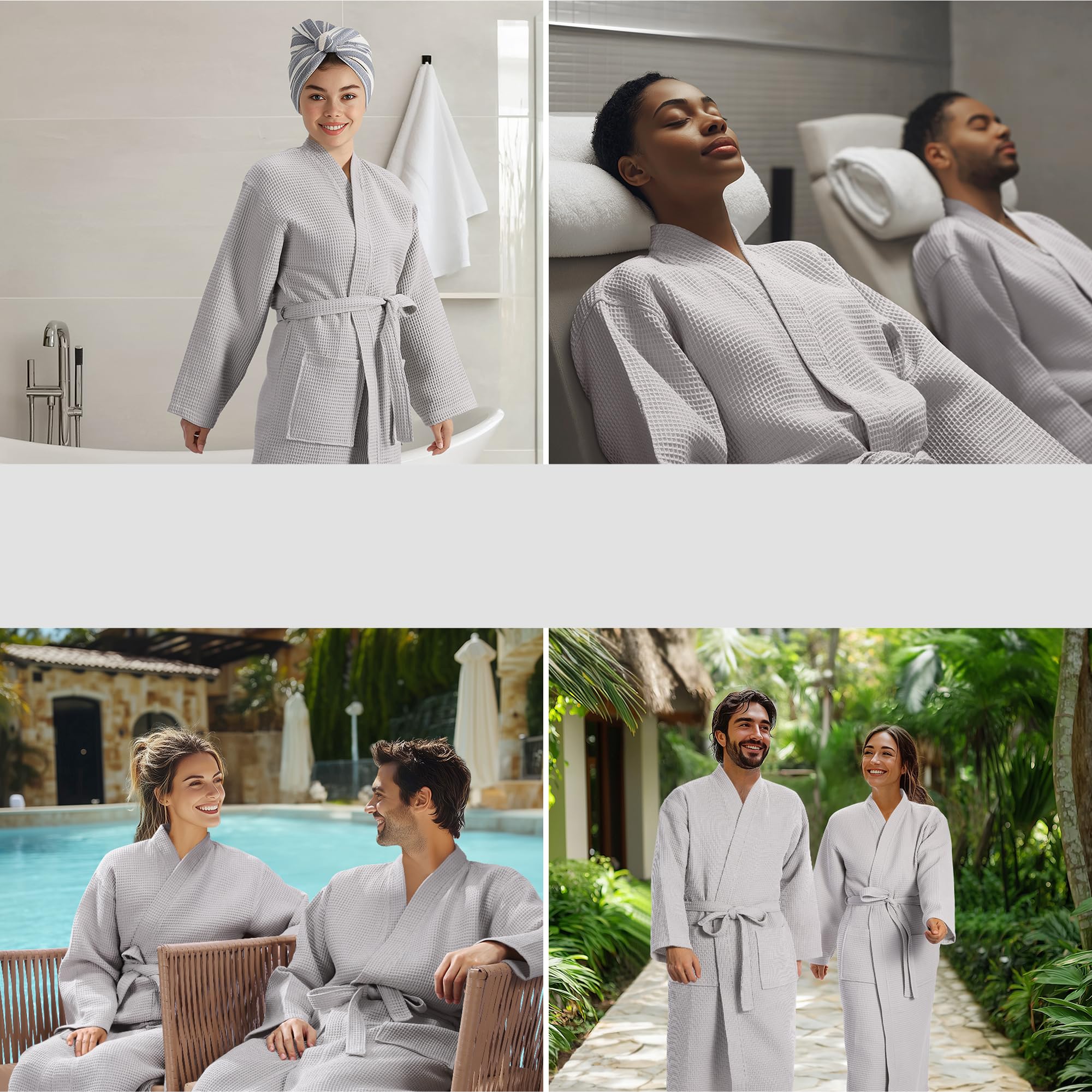 HOMELEVEL Peignoir de Bain Femme Homme - Robe de Chambre Kimono Taille S à 6XL en 100% Coton Doux et Absorbant - Sortie de Bain Texture Gaufrée Nid dAbeille pour Douche Piscine