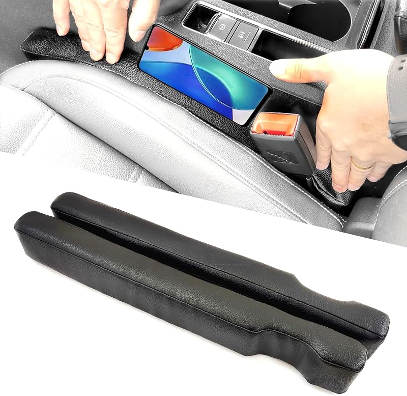 Leather Car Seat Gap Filler, 2 Pack No-Drop Seat Guard Universal Gap Stopper/Catcher to Fill The Gap Between Seat and Console Black Car Crevice Blocker Space Pad | to Fill the Gap between Seat and Console Black Car Crevice Blocker Space Pad