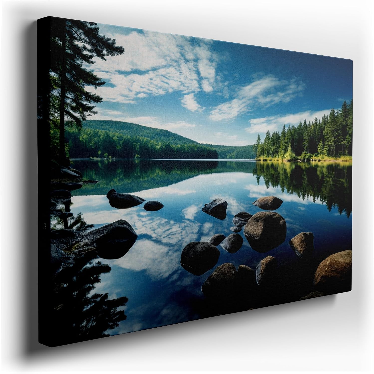 Canvas for Living room. Reflective Waters and Whispering Woods: Embracing Nature's Peaceful Harmony, 27 x 18 inch Canvas Wall Art - Contemporary Masterpieces - Modern Home Decor