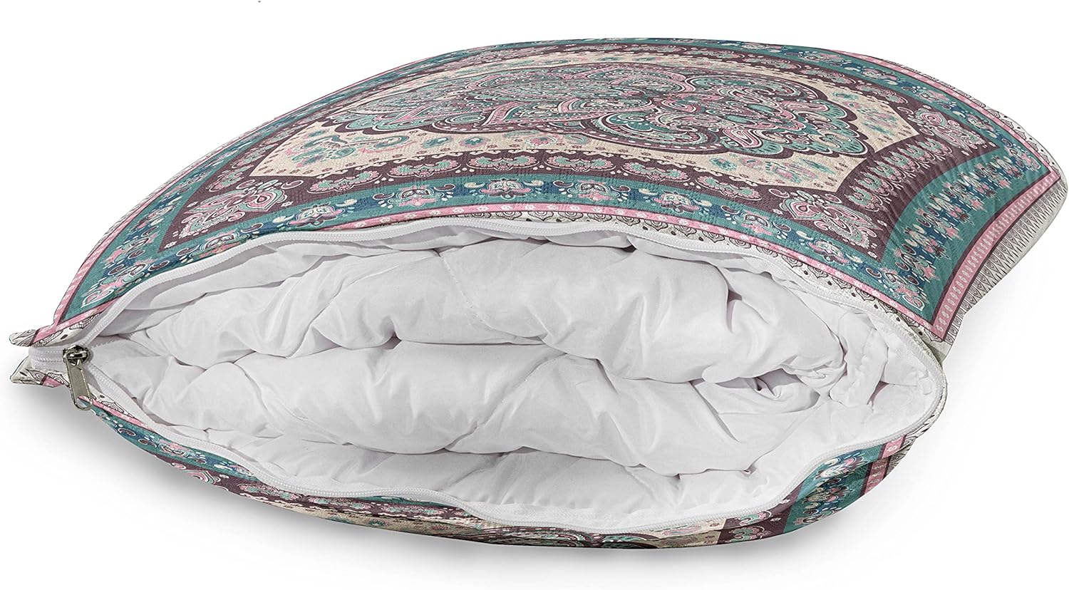 Ambesonne Ethnic Travel Blanket, Bohemian Hippie Mandala Paisley Design, Pillow and Comforter Combo Two in One for Camping Dorms, 20" x 20", Pale Pink Purple